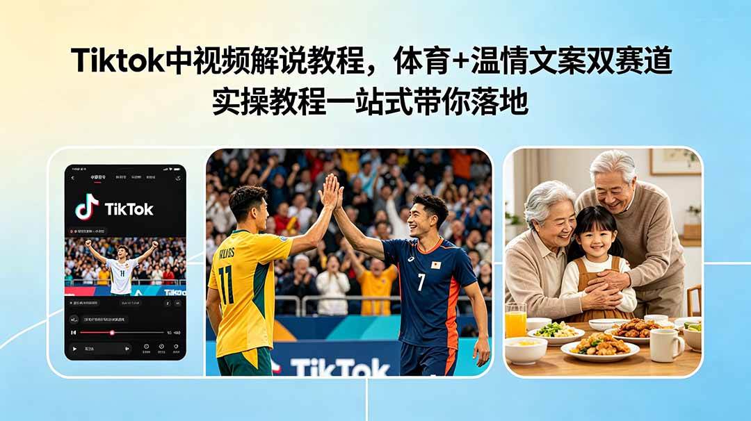 （18910期）Tiktok中视频解说教程，体育+温情文案双赛道实操教程一站式带你落地 - 项目资源网