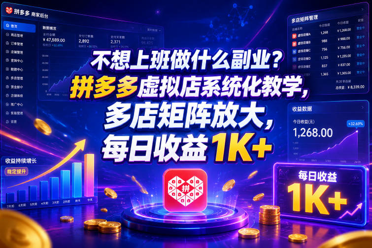 不想上班做什么副业？拼多多虚拟店系统化教学，多店矩阵放大，每日收益1K+【揭秘】 - 项目资源网