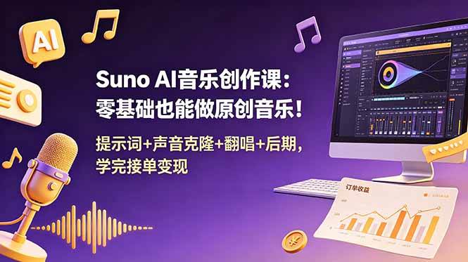 （18945期） Suno AI音乐创作课：零基础也能做原创音乐！提示词+声音克隆+翻唱+后期，学完接单变现 - 项目资源网
