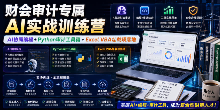 财会审计专属AI实战训练营｜AI协同编程+Python审计工具箱+Excel VBA加载项落地 - 项目资源网