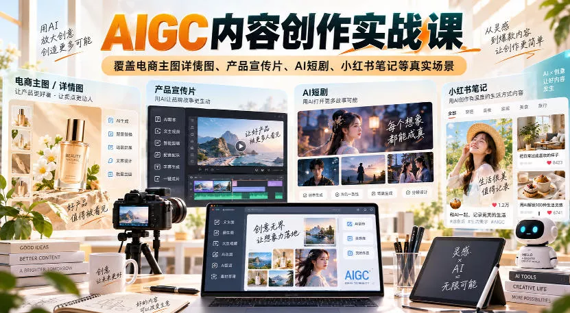AIGC内容创作实战课，覆盖电商主图详情图、产品宣传片、AI短剧、小红书笔记等真实场景 - 臻优资源网