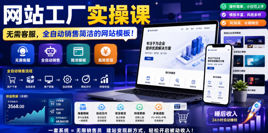 网站工厂实操课，无需客服，网站模板自动赚钱！【原创双语字幕】 - 项目资源网