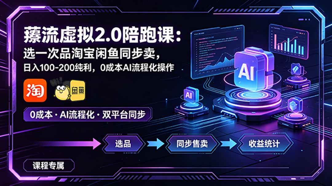 （18942期）薅流虚拟2.0陪跑课：选一次品淘宝闲鱼同步卖，日入100-200纯利，0成本AI流程化操作 - 项目资源网