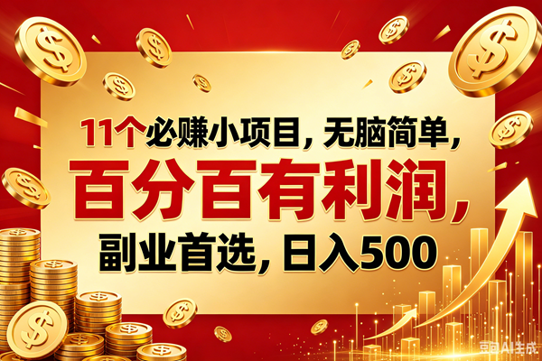 （18851期）11个必赚的小项目，百分百赚元子，无脑简单，副业首选，日入500+ - 项目资源网
