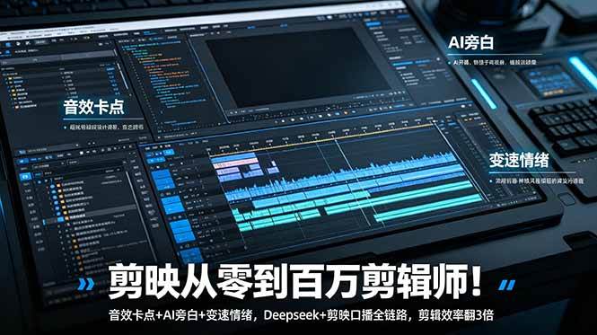 （18867期）剪映从零到百万剪辑师！音效卡点+AI旁白+变速情绪，Deepseek+剪映口播全链路，剪辑效率翻3倍 - 项目资源网